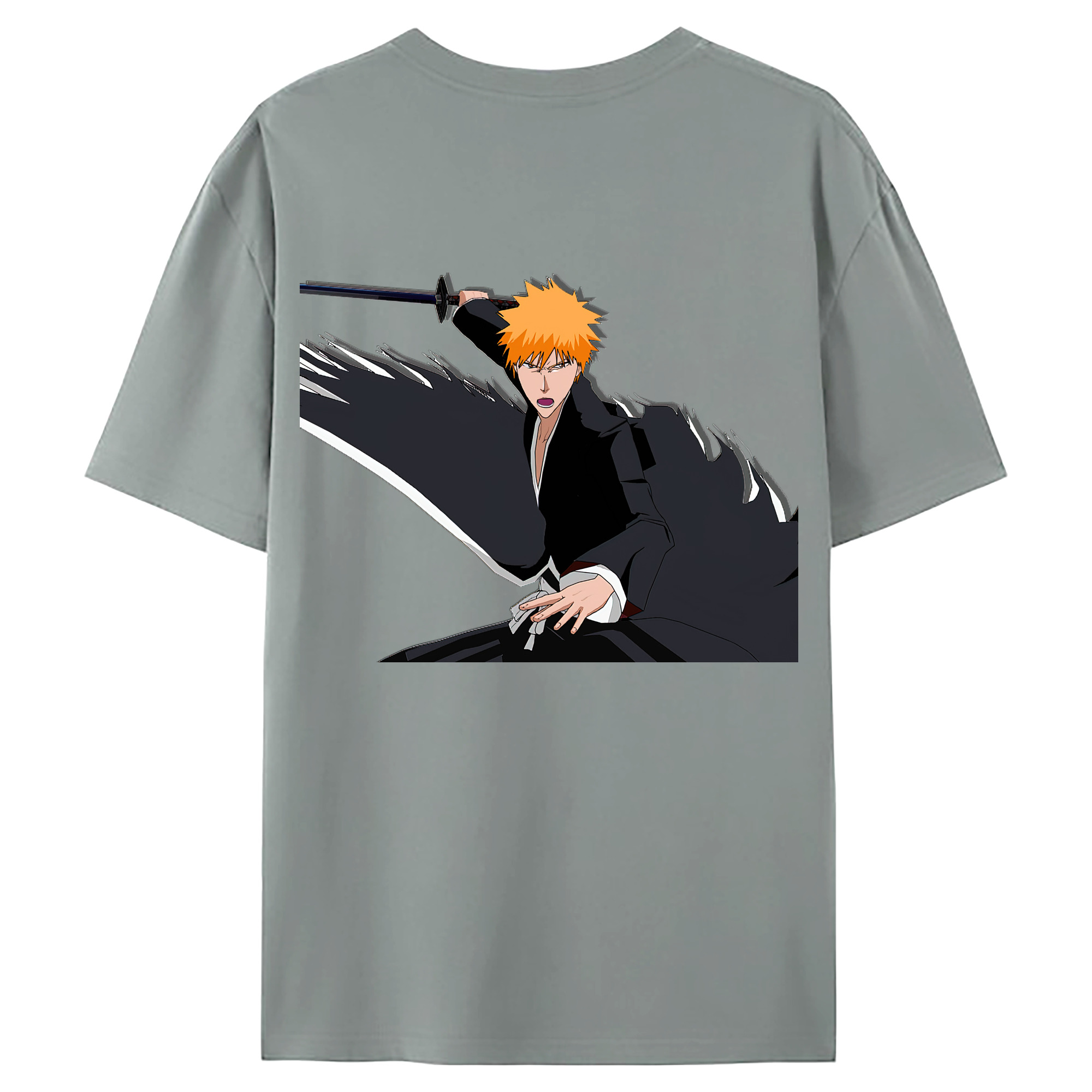 （画像用） ブリーチ 黒崎一護（くろさき いちご）BLEACH Kurosaki Ichigo 綿100％ メンズ半袖Tシャツ（バックプリント） 通気性
